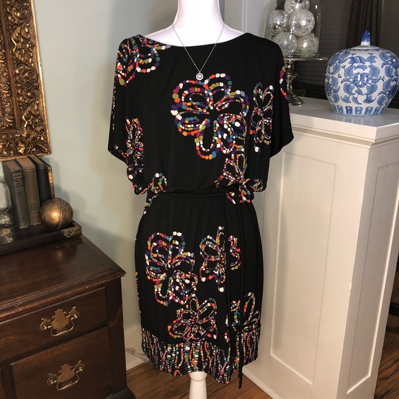 Signature by Sangria Dresses & Skirts - Sangria Flower Print Black Dress Cold Shoulder